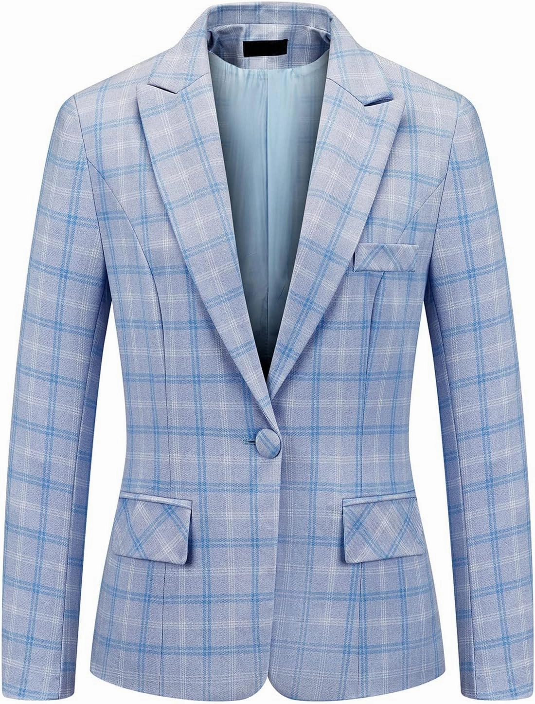 Womens 2 Piece Plaid Suits Set Business Office One Button Blazer Jacket Casual Long Sleeve Pant Suit Set
