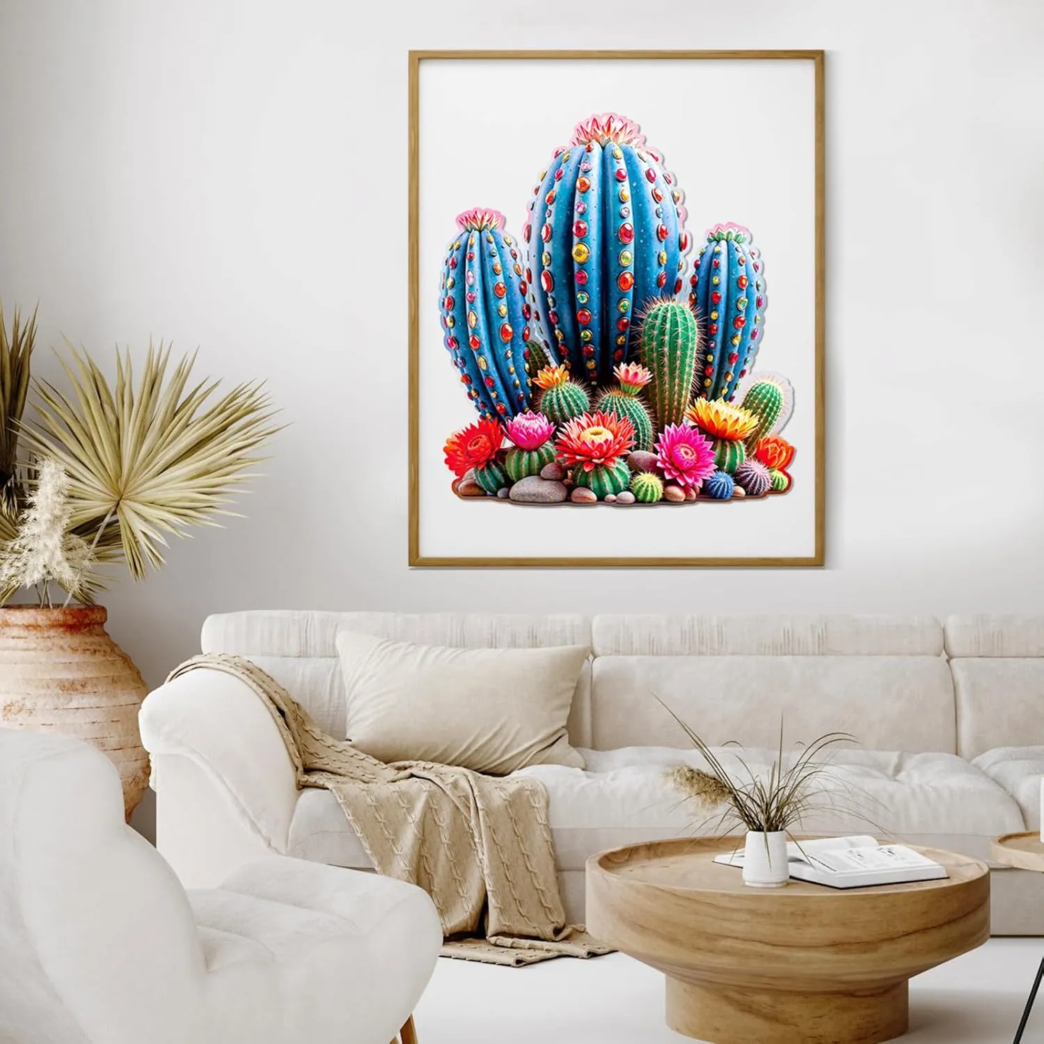 Wooden Jigsaw Puzzles for Adults and Kids, Cactus Gemstones 200 Piece Unique Shaped Puzzle, Family Game and Creative Wooden Puzzle Gift, Wall Art Decor, 10 x 11 Inch