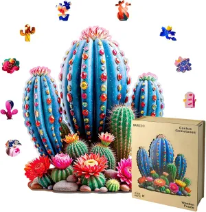 Wooden Jigsaw Puzzles for Adults and Kids, Cactus Gemstones 200 Piece Unique Shaped Puzzle, Family Game and Creative Wooden Puzzle Gift, Wall Art Decor, 10 x 11 Inch