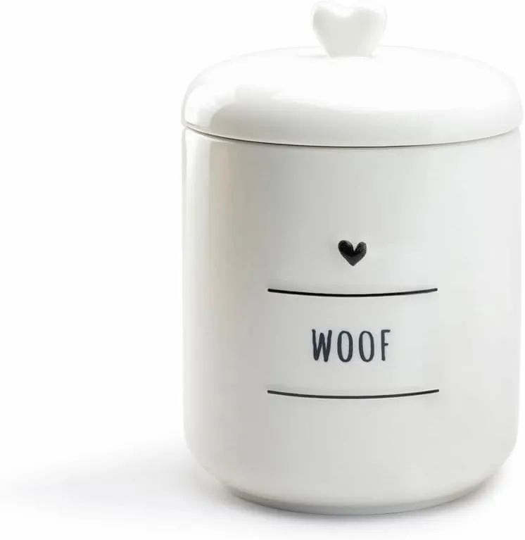 Woof Pet Treat Jar Dog Cookie Ceramic