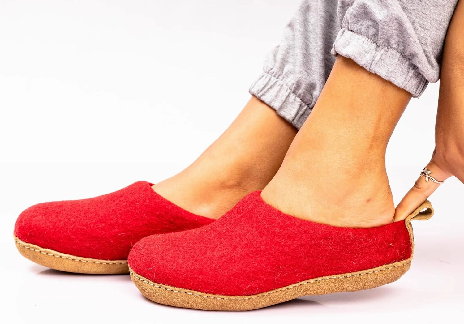 Wool Indoor Slippers - Natural Organic Wool, Genuine Leather Sole, Handmade in Nepal - Cozy, Warm, Soft, Unisex Non-Slip House Shoes for Men & Women - Perfect for Winter Comfort