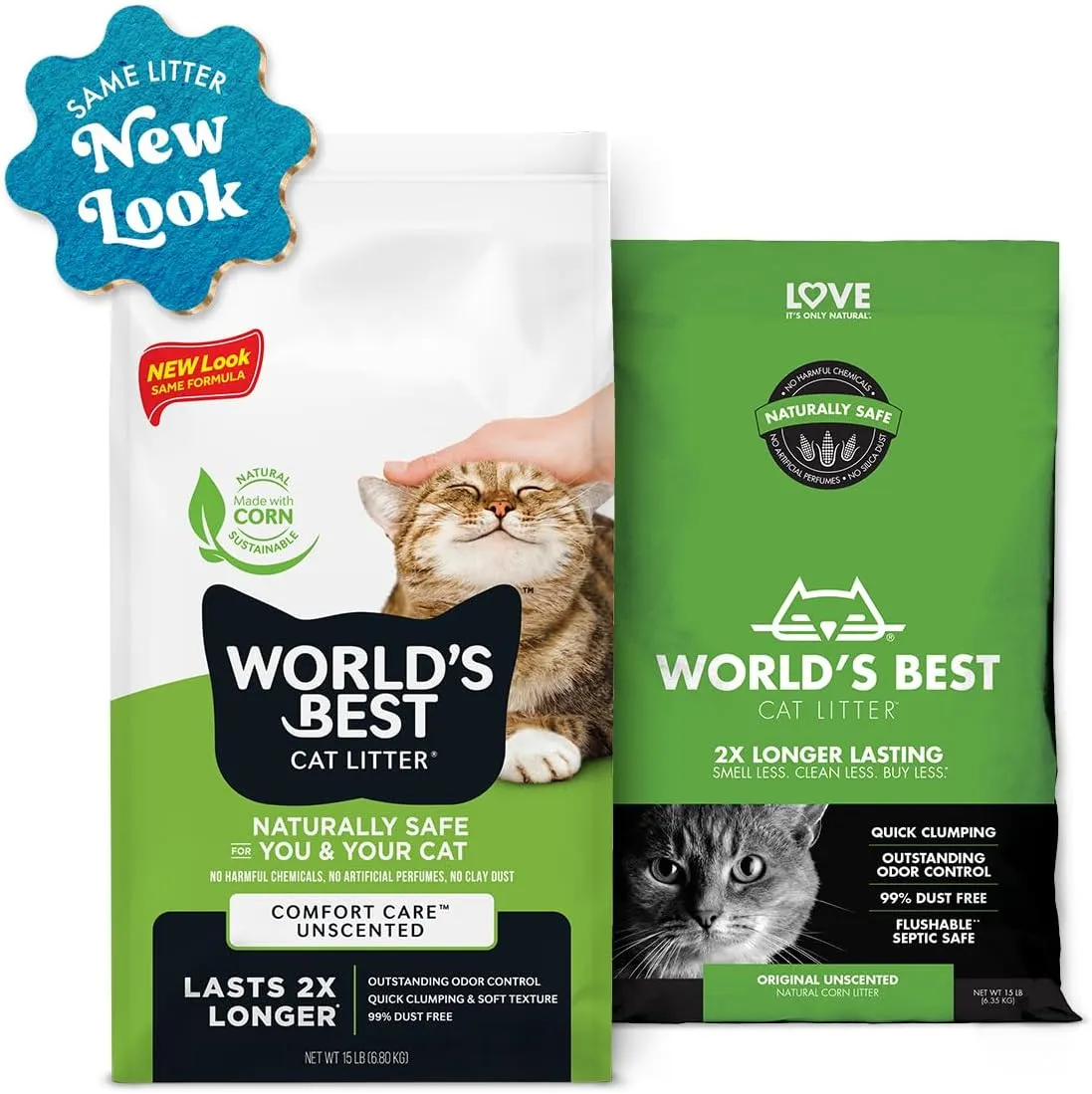 WORLD'S BEST CAT LITTER Comfort Care Unscented, 32-Pounds - Natural Ingredients, Quick Clumping, Flushable, 99% Dust Free & Made in USA - Long-Lasting Odor Control & Easy Scooping