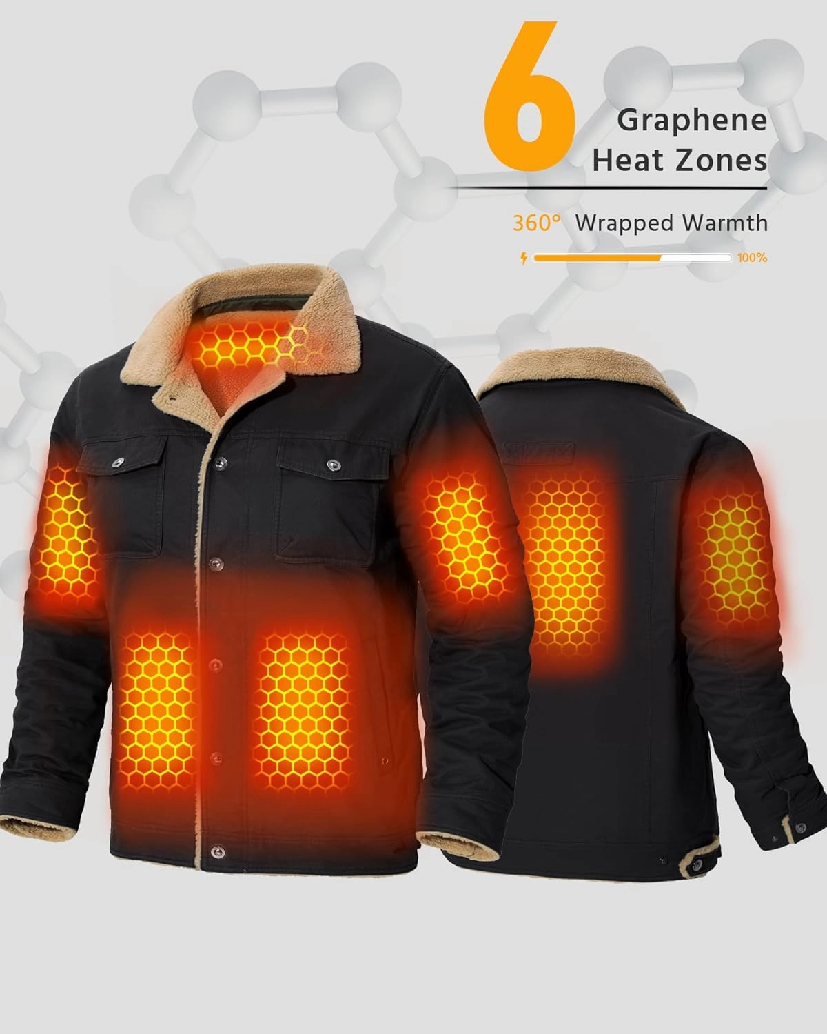 Wulcea Graphene Heated Jacket for Men 12V Fast Charge 18400mAh Large Capacity