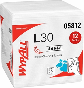 WypAll GeneralClean L30 Cloths Heavy Duty Cleaning Wipes (05812), Quarterfold, Strong and Soft Towels, White (12 Packs of 90 Sheets, 1,080 Sheet Total)