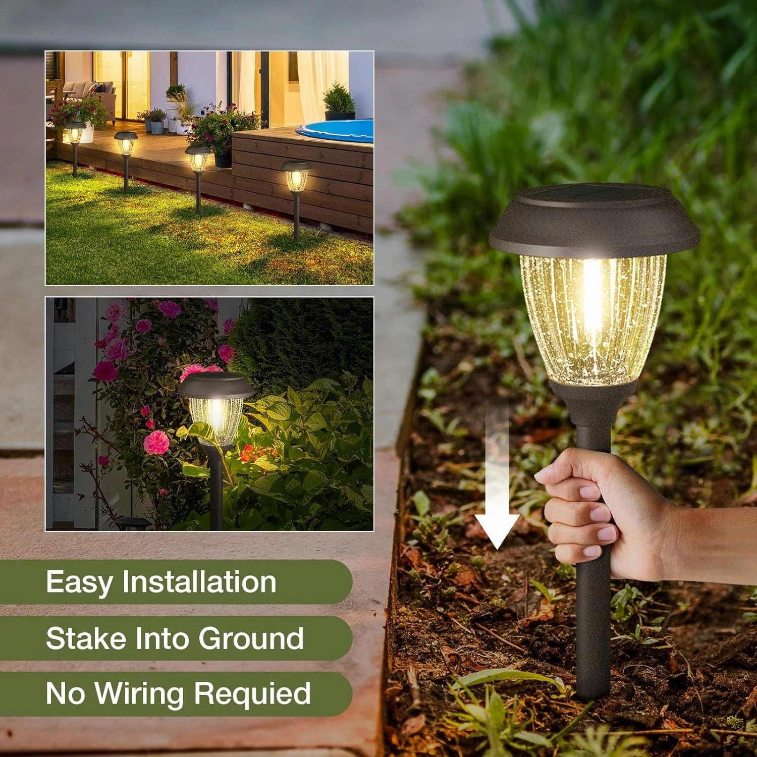 XMCOSY  Solar Lights Outdoor 10/25 LM LED with 2 Lighting Modes, Solar Garden Lights Glass and Metal, IP65 Waterproof Solar Powered for Yard Pathway Walkway Driveway Patio (6 Pack, Warm White)