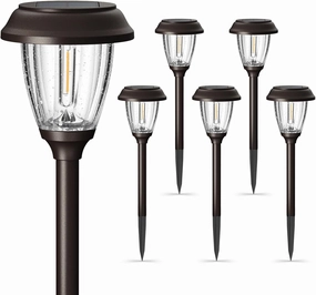 XMCOSY  Solar Lights Outdoor 10/25 LM LED with 2 Lighting Modes, Solar Garden Lights Glass and Metal, IP65 Waterproof Solar Powered for Yard Pathway Walkway Driveway Patio (6 Pack, Warm White)