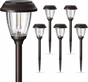 XMCOSY  Solar Lights Outdoor 10/25 LM LED with 2 Lighting Modes, Solar Garden Lights Glass and Metal, IP65 Waterproof Solar Powered for Yard Pathway Walkway Driveway Patio (6 Pack, Warm White)