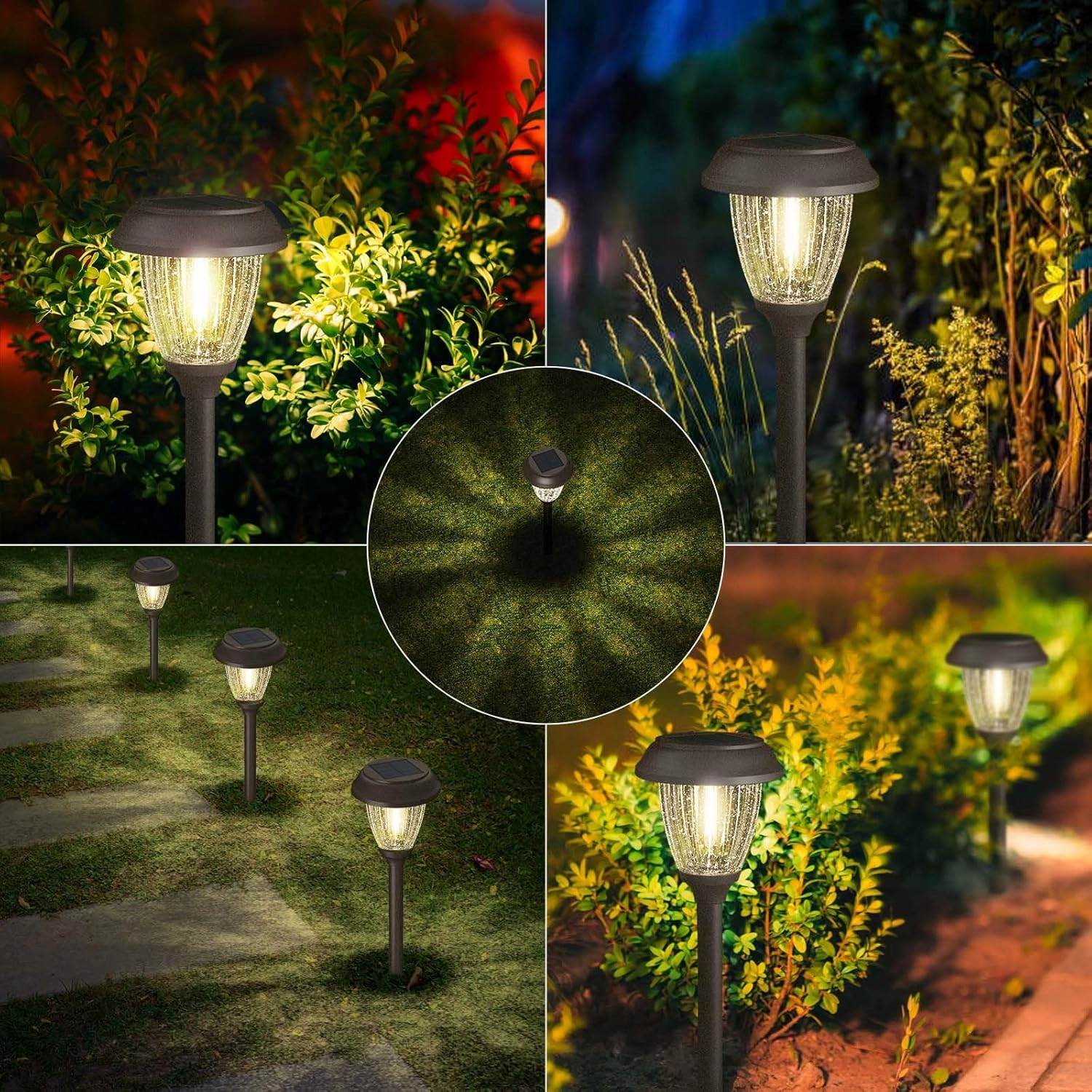 XMCOSY  Solar Lights Outdoor 10/25 LM LED with 2 Lighting Modes, Solar Garden Lights Glass and Metal, IP65 Waterproof Solar Powered for Yard Pathway Walkway Driveway Patio (6 Pack, Warm White)