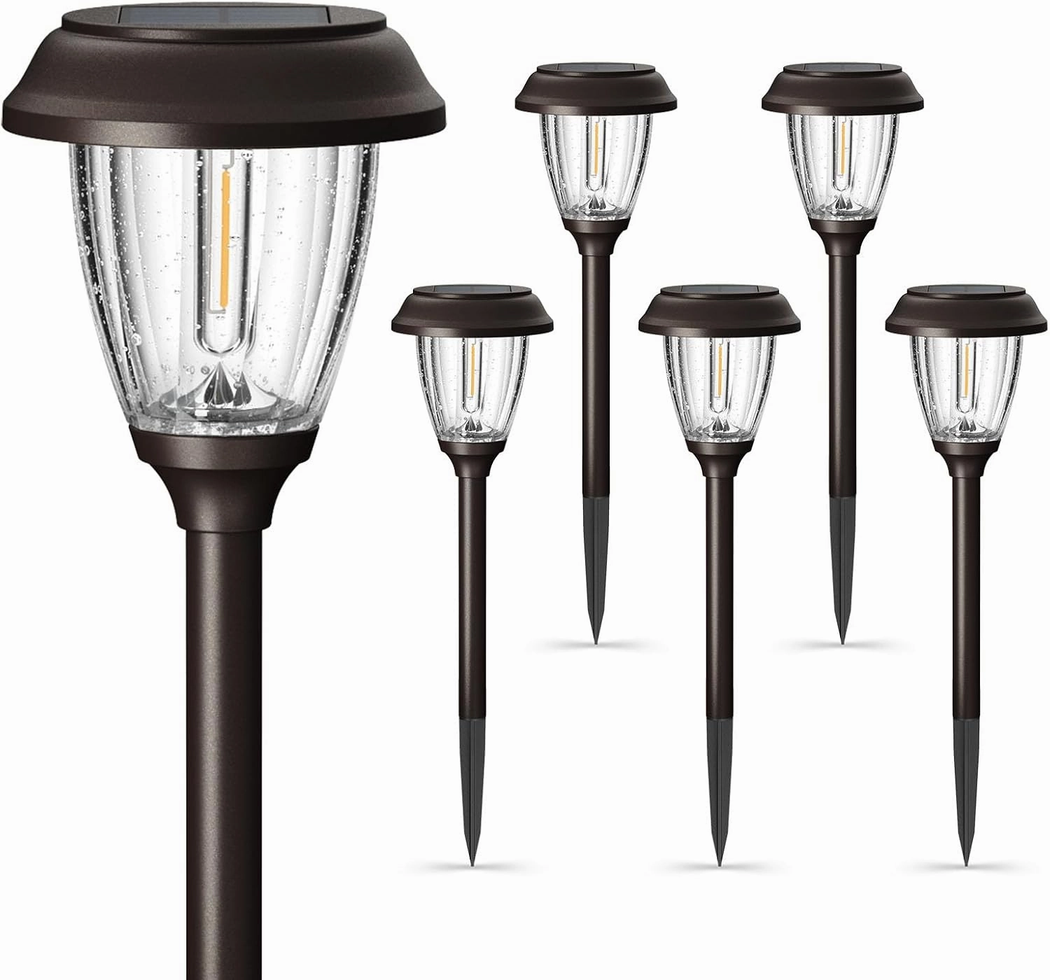 XMCOSY  Solar Lights Outdoor 10/25 LM LED with 2 Lighting Modes, Solar Garden Lights Glass and Metal, IP65 Waterproof Solar Powered for Yard Pathway Walkway Driveway Patio (6 Pack, Warm White)
