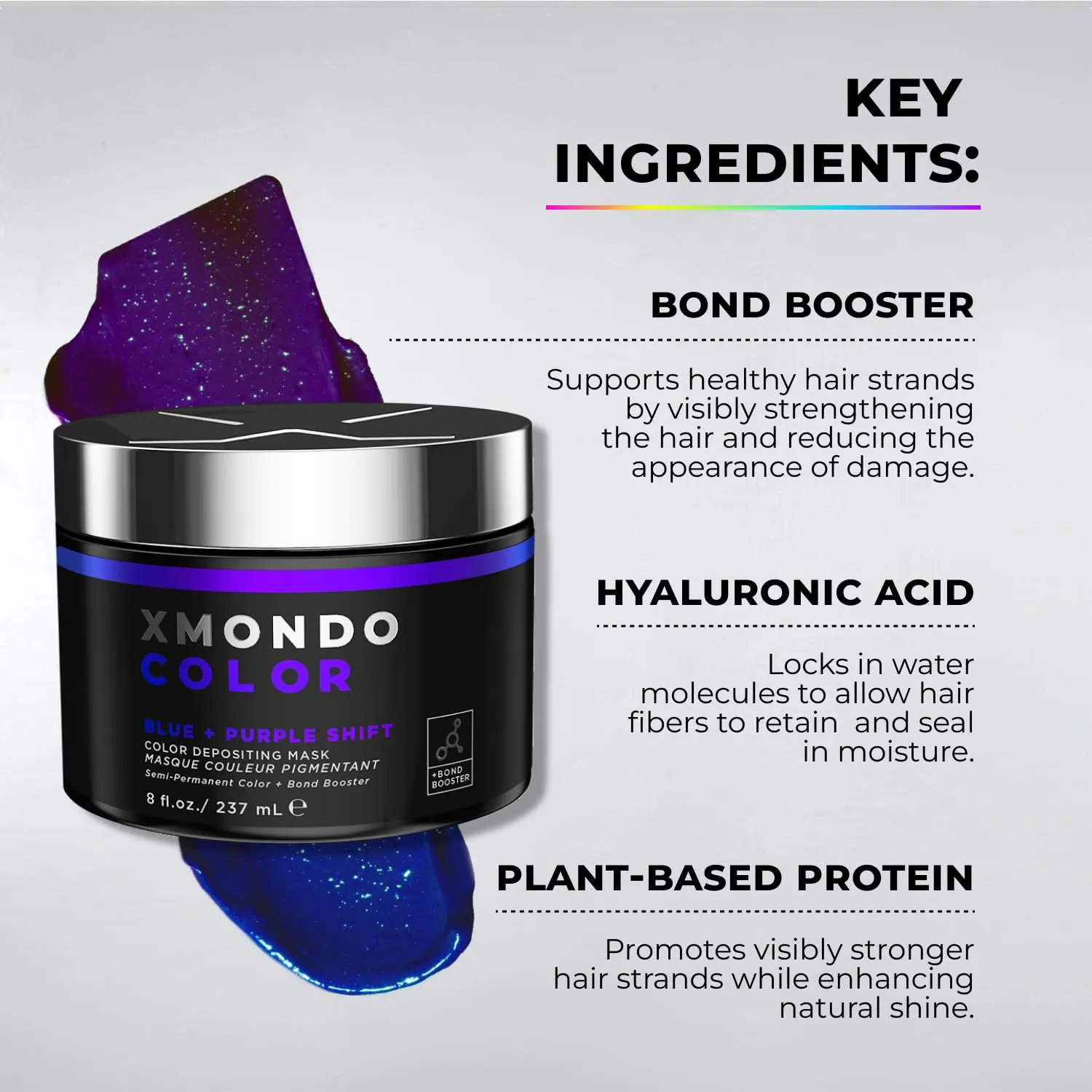 XMONDO Color Blue   Purple Shade Shift Color Depositing Mask & Semi-Permanent Hair Dye | Infused with Bond Boosters & Hyaluronic Acid to Nourish, Revitalize & Repair, Vegan Formula, 8 Fl Oz 1-Pack