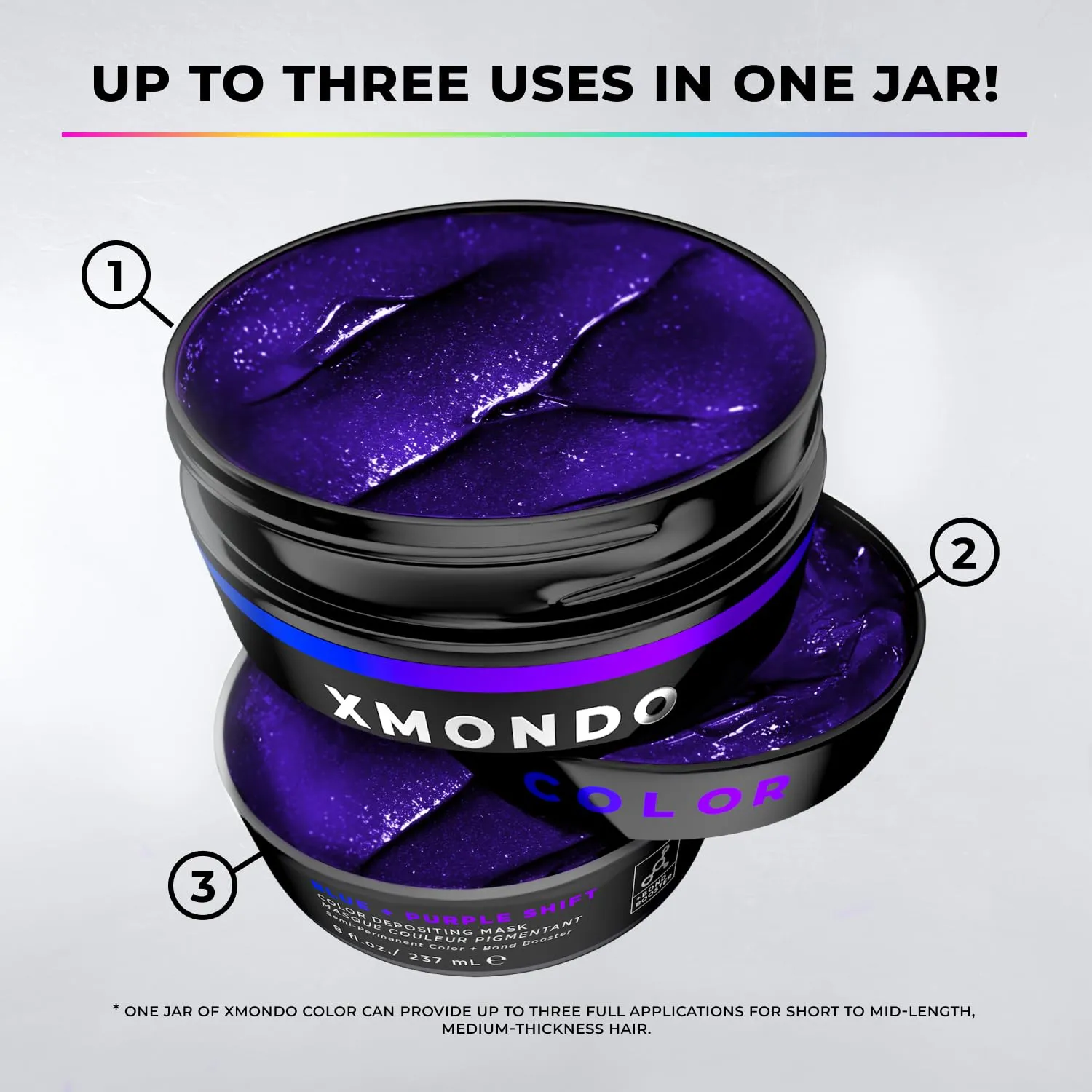 XMONDO Color Blue   Purple Shade Shift Color Depositing Mask & Semi-Permanent Hair Dye | Infused with Bond Boosters & Hyaluronic Acid to Nourish, Revitalize & Repair, Vegan Formula, 8 Fl Oz 1-Pack