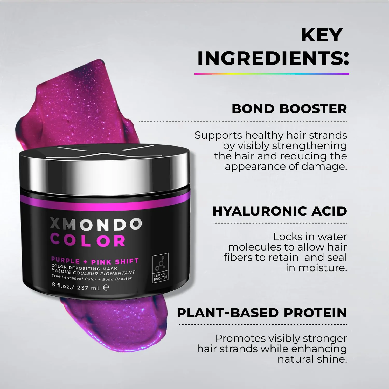 XMONDO Color Purple   Pink Shade Shift Color Depositing Mask & Semi-Permanent Hair Dye | Infused with Bond Boosters & Hyaluronic Acid to Nourish, Revitalize & Repair, Vegan Formula, 8 Fl Oz 1-Pack