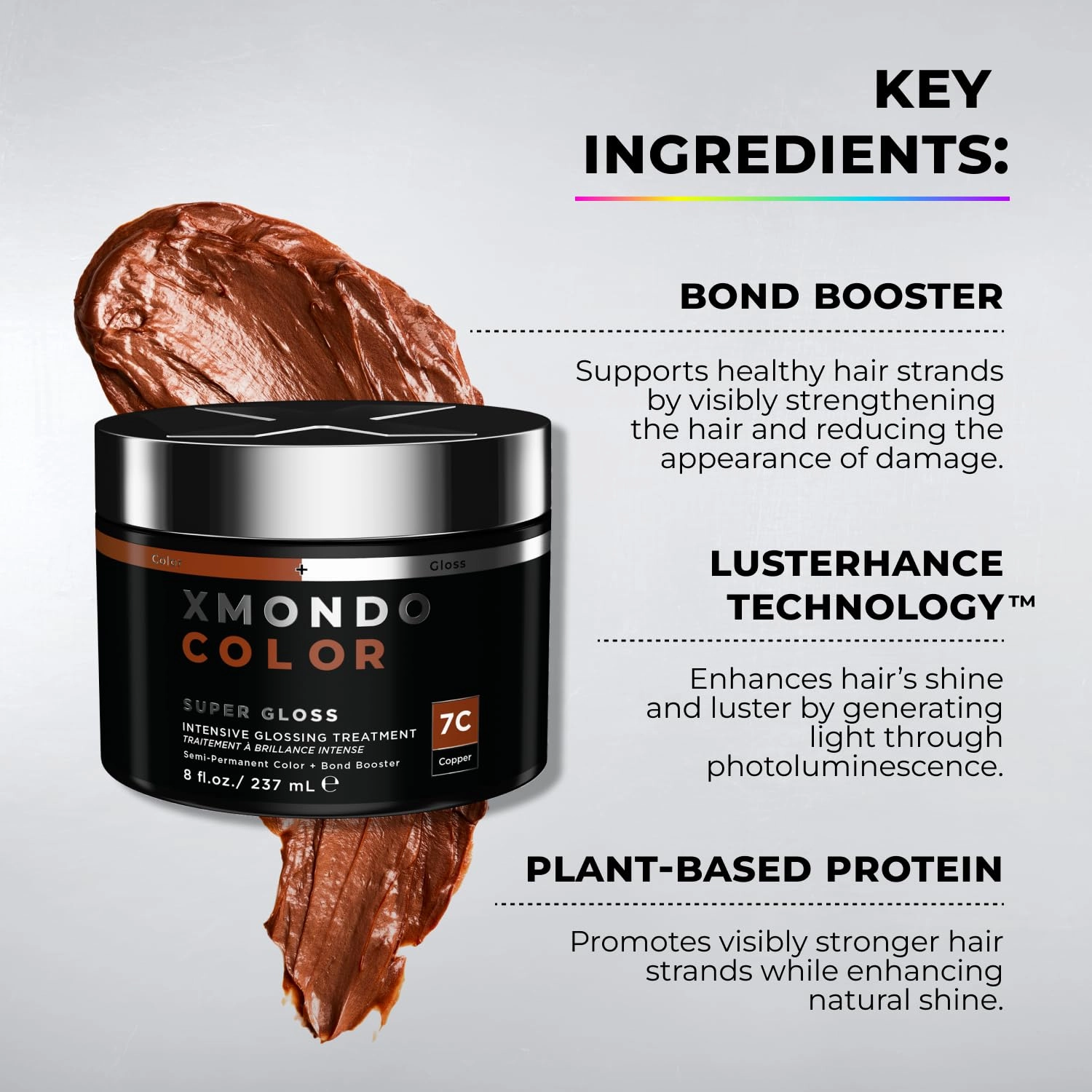 XMONDO Color Copper Color Depositing Mask & Semi-Permanent Hair Dye Super Gloss Infused with Bond Boosters for Nourishment, Revitalize & Repair, Vegan Formula, 8 Fl Oz