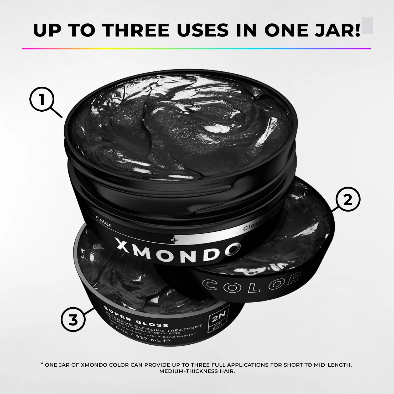 XMONDO Color Soft Black Color Depositing Mask & Semi-Permanent Hair Dye Super Gloss Infused with Bond Boosters for Nourishment, Revitalize & Repair, Vegan Formula, 8 Fl Oz