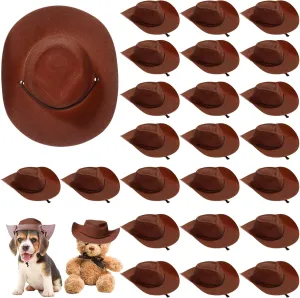 Xtinmee 24 Pcs Mini Cowboy Hats for Party Plastic Little Cowboy Hats for Crafts Doll Shooters Party