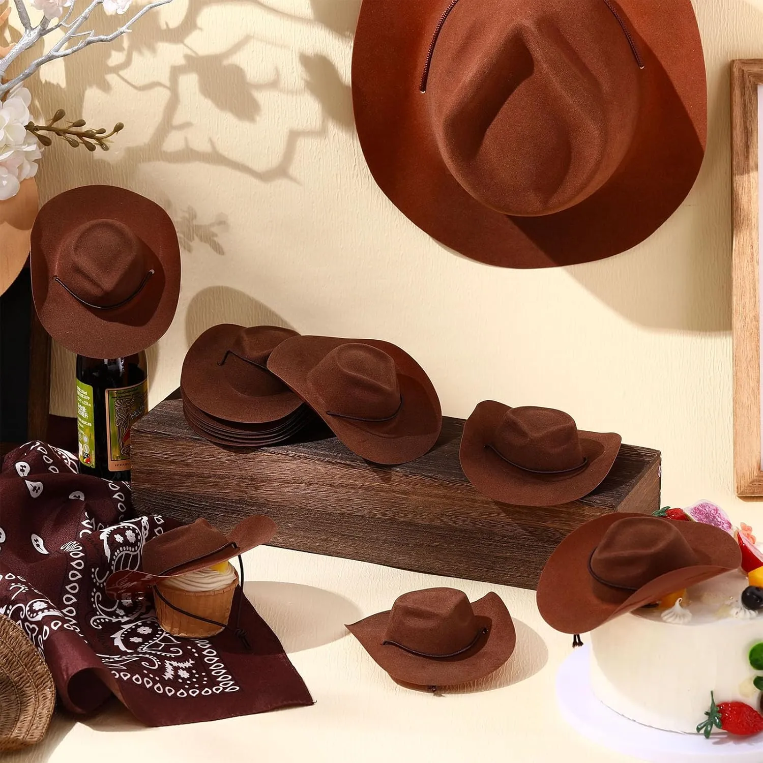 Xtinmee 24 Pcs Mini Cowboy Hats for Party Plastic Little Cowboy Hats for Crafts Doll Shooters Party