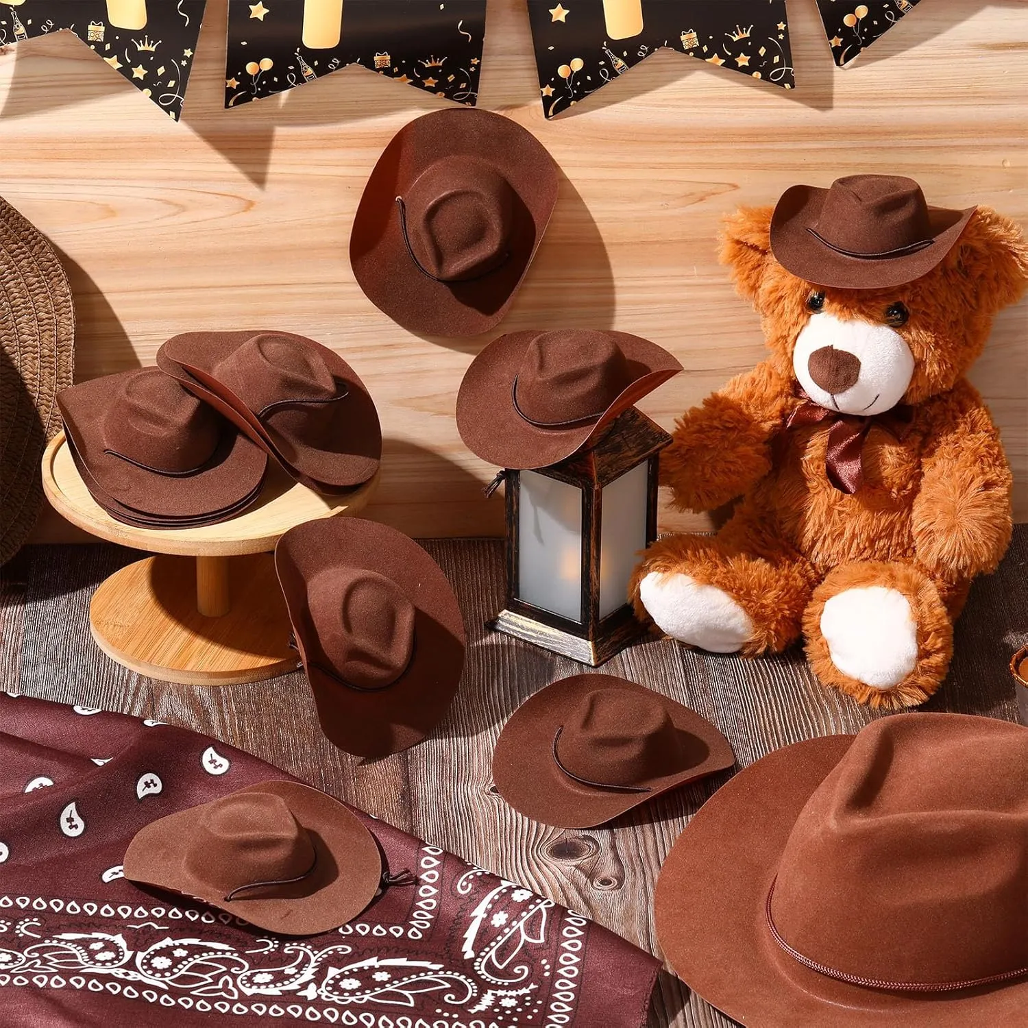 Xtinmee 24 Pcs Mini Cowboy Hats for Party Plastic Little Cowboy Hats for Crafts Doll Shooters Party