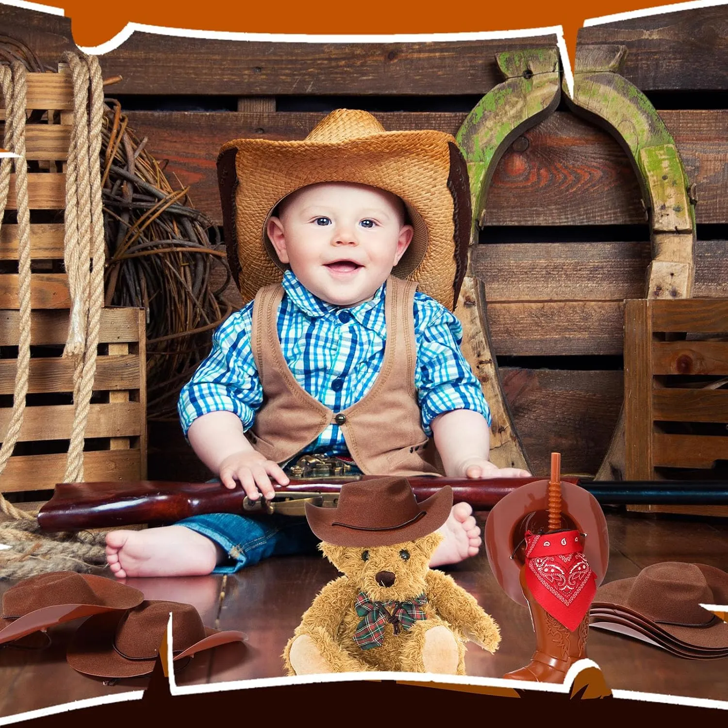 Xtinmee 24 Pcs Mini Cowboy Hats for Party Plastic Little Cowboy Hats for Crafts Doll Shooters Party