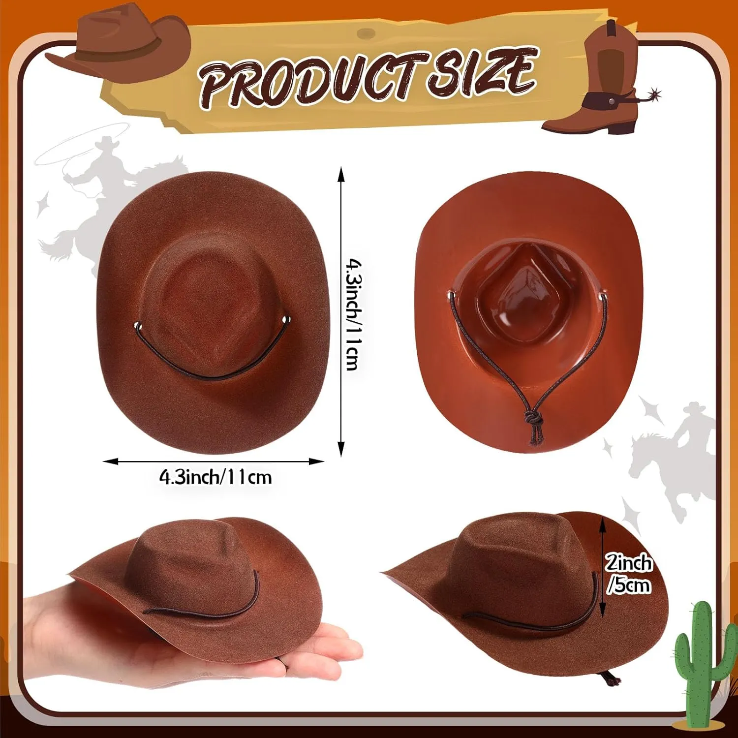 Xtinmee 24 Pcs Mini Cowboy Hats for Party Plastic Little Cowboy Hats for Crafts Doll Shooters Party