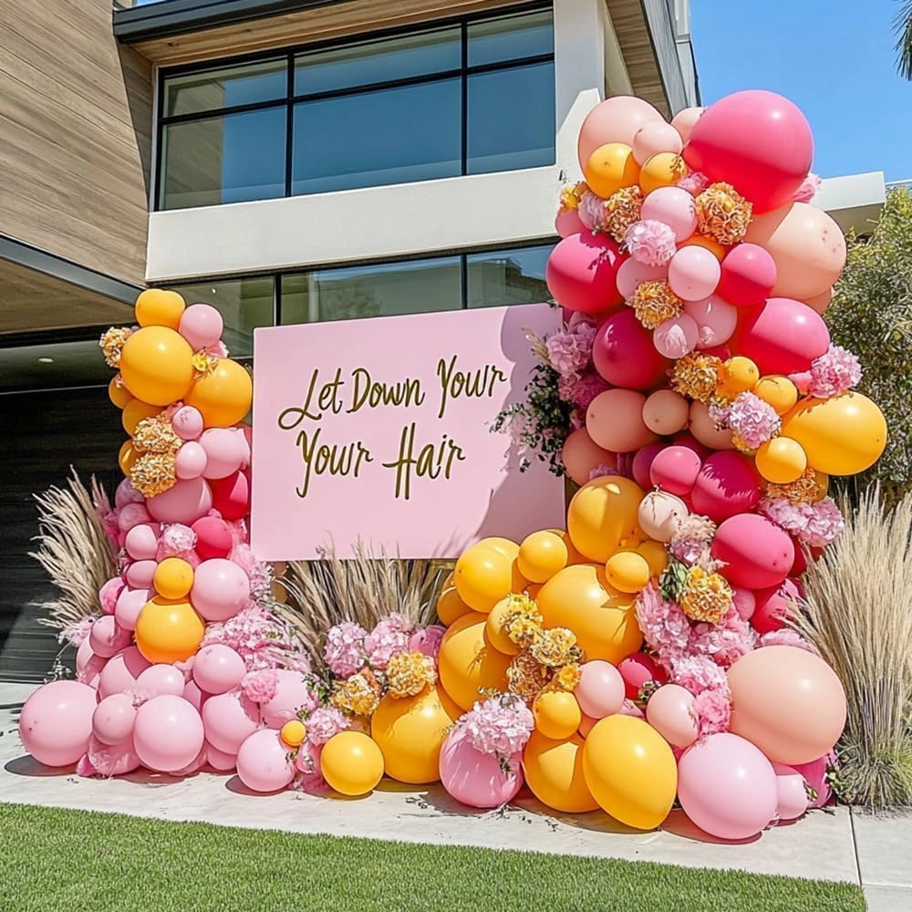Yellow Pink Balloon Garland - Double Stuffed Baby Pink Peach Balloons Different Sizes Pastel Coral Balloon Arch Kit For Birthday Spring Baby Shower Wedding Flower Fairy Party Decorations