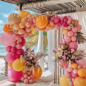 Yellow Pink Balloon Garland - Double Stuffed Baby Pink Peach Balloons Different Sizes Pastel Coral Balloon Arch Kit For Birthday Spring Baby Shower Wedding Flower Fairy Party Decorations