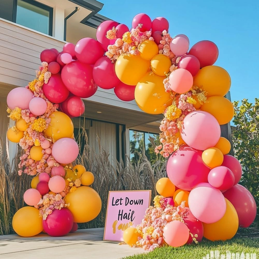 Yellow Pink Balloon Garland - Double Stuffed Baby Pink Peach Balloons Different Sizes Pastel Coral Balloon Arch Kit For Birthday Spring Baby Shower Wedding Flower Fairy Party Decorations