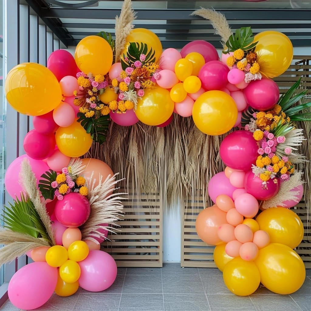 Yellow Pink Balloon Garland - Double Stuffed Baby Pink Peach Balloons Different Sizes Pastel Coral Balloon Arch Kit For Birthday Spring Baby Shower Wedding Flower Fairy Party Decorations