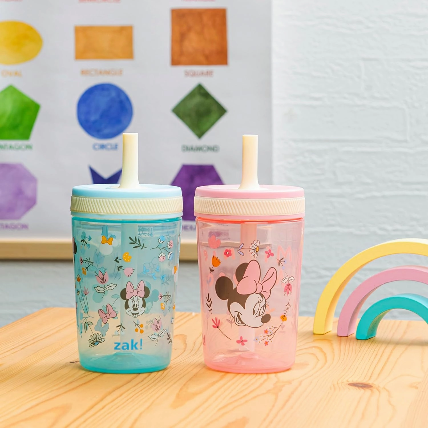 Zak Designs Disney Minnie Mouse Kelso Toddler Cups For Travel or At Home, 15oz 2-Pack Durable Plastic Sippy Cups With Leak-Proof Design is Perfect For Kids (Minnie Mouse)