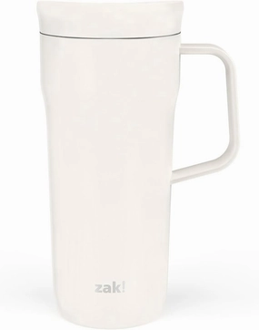 Zak Designs Harmony Tumbler for Travel or At Home, 20oz Recycled Stainless Steel is Splash-Proof and Vacuum Insulated with Slide Lid and Handle (Cream White)