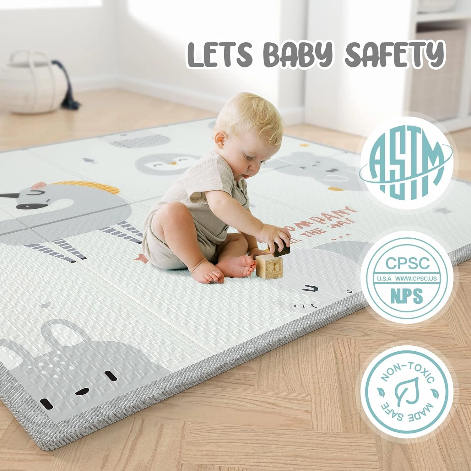 ZEEBABA Baby Playpen with Mat, 47x47inch Playpen for Babies and Toddlers, Small Baby Play Pens, Play Yard for Infants with 47" Play Mat, Playard with Gate