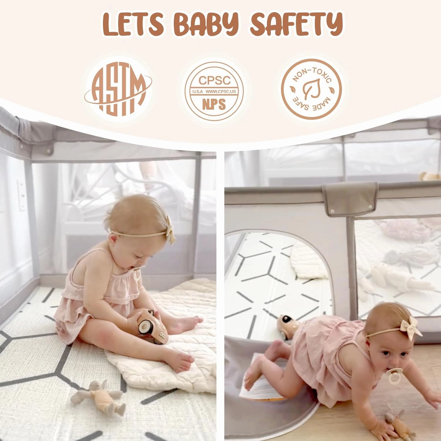 ZEEBABA Baby Playpen with Mat, 47x47inch Playpen for Babies and Toddlers, Small Baby Play Pens, Play Yard for Infants with 47" Play Mat, Playard with Gate