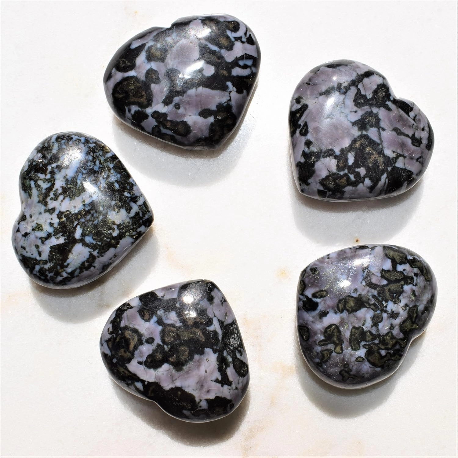 Zenergy Gems Selenite Charged Hand-Carved Natural Mystic Indigo Gabbro Pocket Puffy Heart/Palm Heart/Worry Stone   Selenite Heart Charging Crystal [Included]