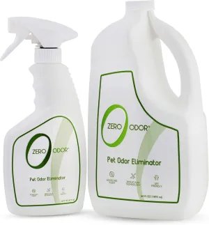 Zero Odor - Pet Odor Eliminator Bundle- Eliminate Air & Surface Odors – Patented Molecular Technology Best for Carpet, Furniture, Pet Beds - Smell Great Again, 16oz & 64oz Refill