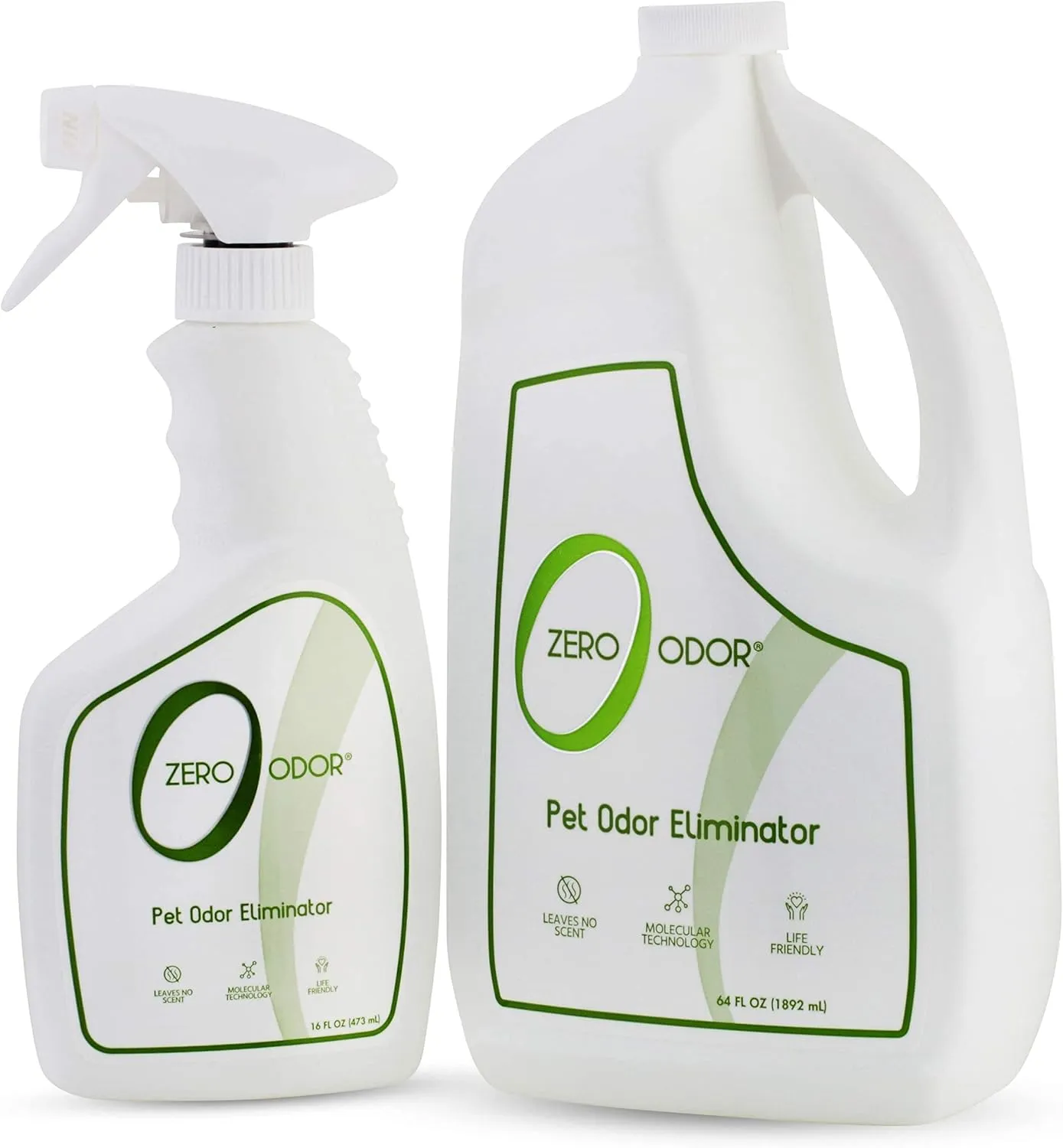 Zero Odor - Pet Odor Eliminator Bundle- Eliminate Air & Surface Odors – Patented Molecular Technology Best for Carpet, Furniture, Pet Beds - Smell Great Again, 16oz & 64oz Refill
