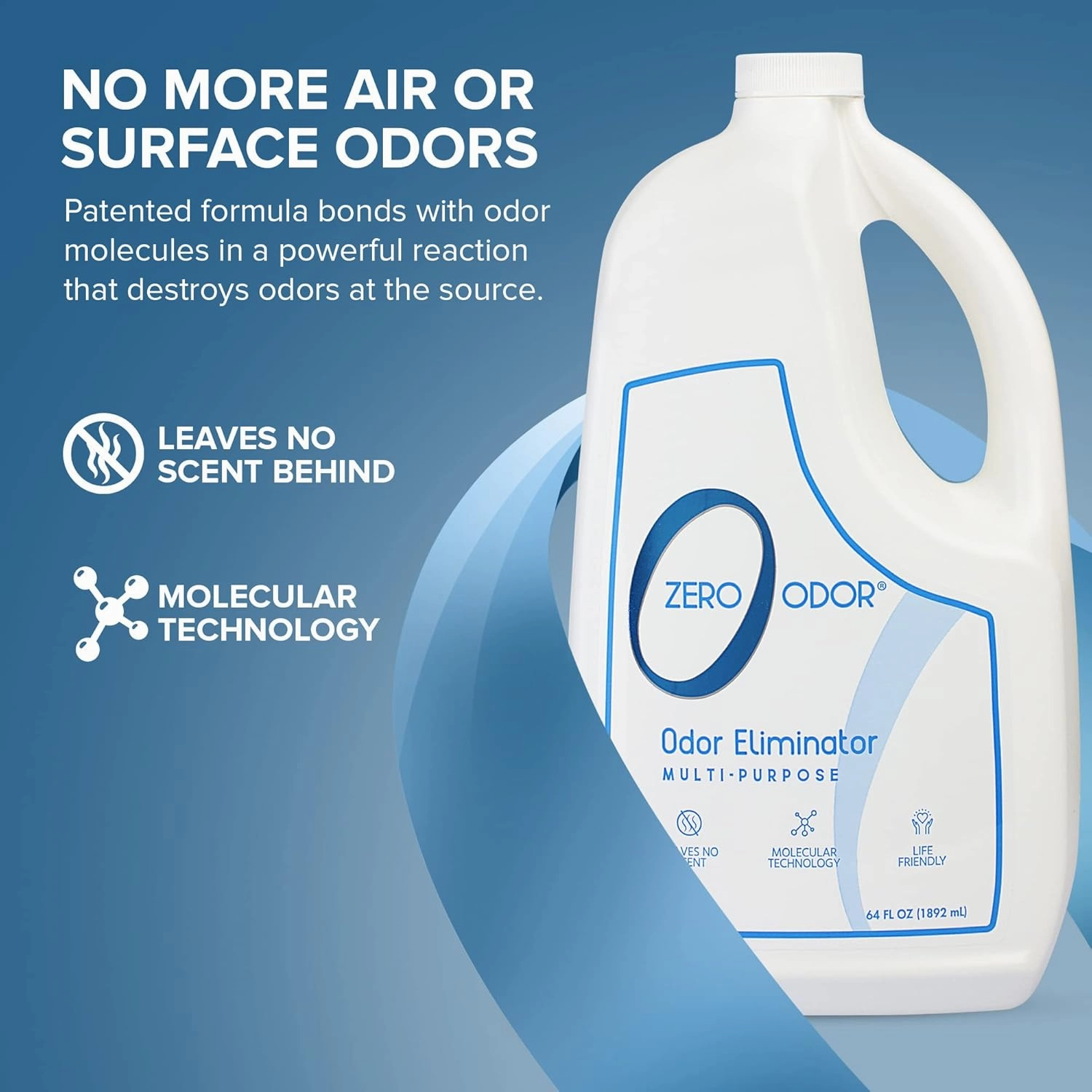 Zero Odor - Multi-Purpose Strong Odor Eliminator for Home, Office, Car, Bathroom, Hotel, Room Deodorizer, and Odor Neutralizer, 64oz Refill