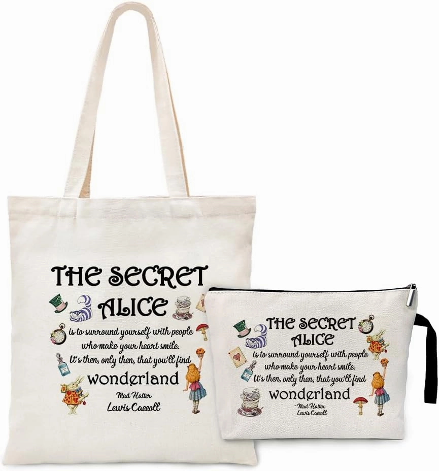 ZHANTUONE Fairy Tale Funny Canvas Cosmetic Bag and Tote Bag Set Reusable, Tote Bag with Zipper Inner Pockets, Gifts for Bestie Friends Coworker, Movie Lover Fairy Tale Fans