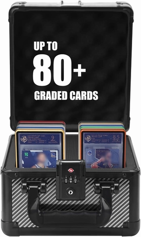 ZINHO Graded Card Case Upgraded Sports Card Storage Box Waterproof Trading Card Holder, Compatible with PSA BGS CSG FGS Up to 80  Cards with TSA Approved Locks (Black)