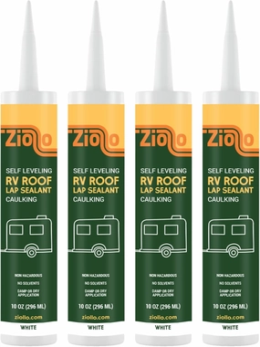 Ziollo RV Roof Lap Sealant - Self-Leveling EPDM Caulk for Rubber Roofs, Seams & Vents - Waterproof Sealant for Motorhomes, Trailers & Campers - White, 4-10 oz Tubes