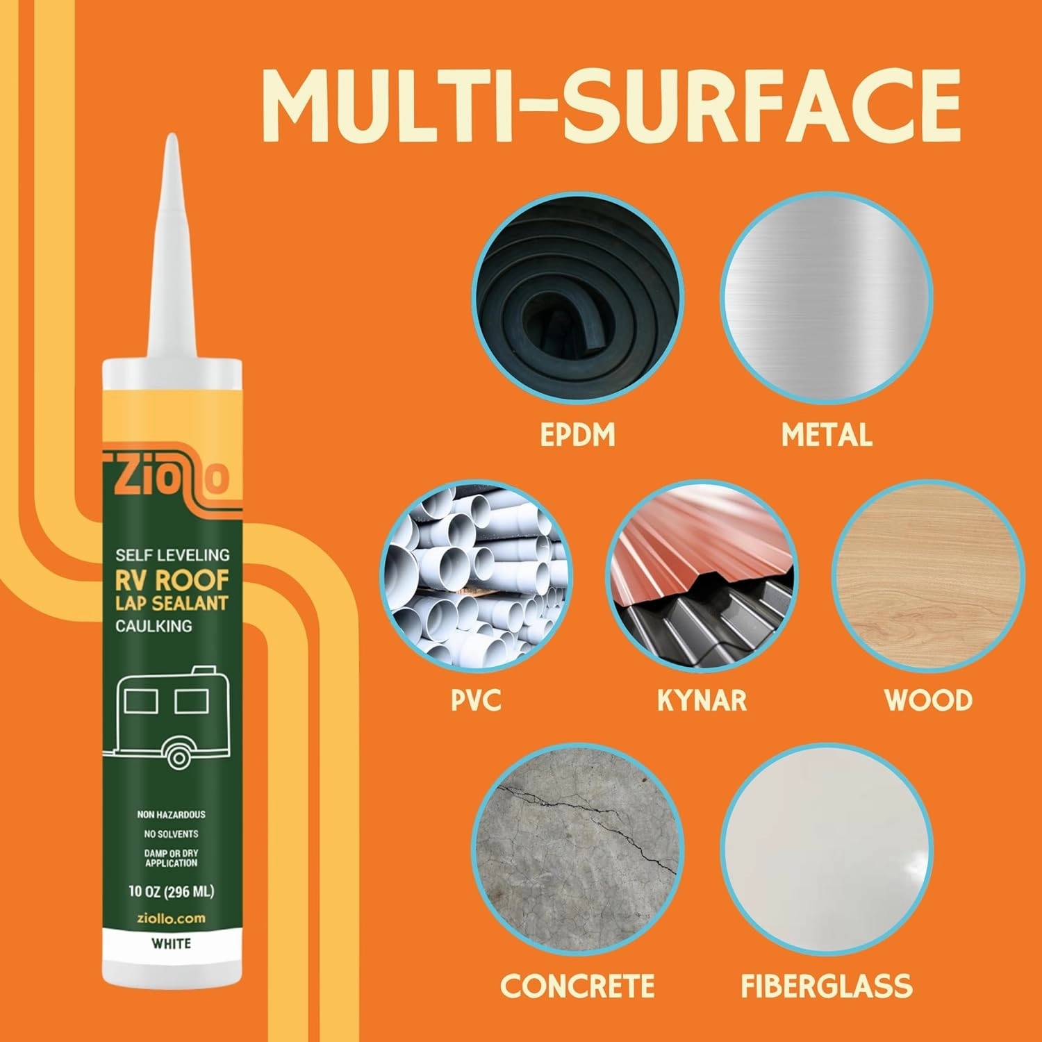 Ziollo RV Roof Lap Sealant - Self-Leveling EPDM Caulk for Rubber Roofs, Seams & Vents - Waterproof Sealant for Motorhomes, Trailers & Campers - White, 4-10 oz Tubes