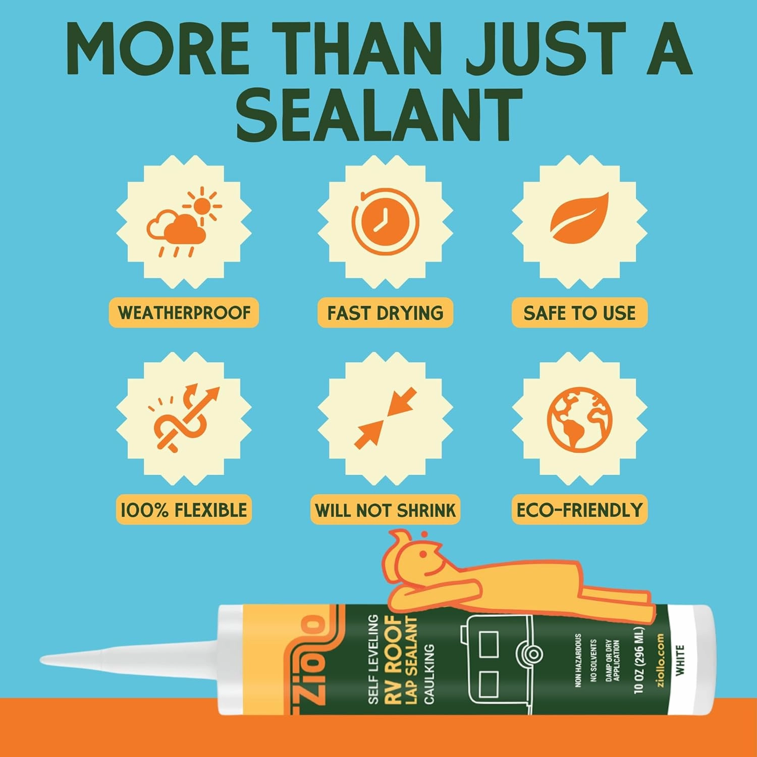 Ziollo RV Roof Lap Sealant - Self-Leveling EPDM Caulk for Rubber Roofs, Seams & Vents - Waterproof Sealant for Motorhomes, Trailers & Campers - White, 4-10 oz Tubes