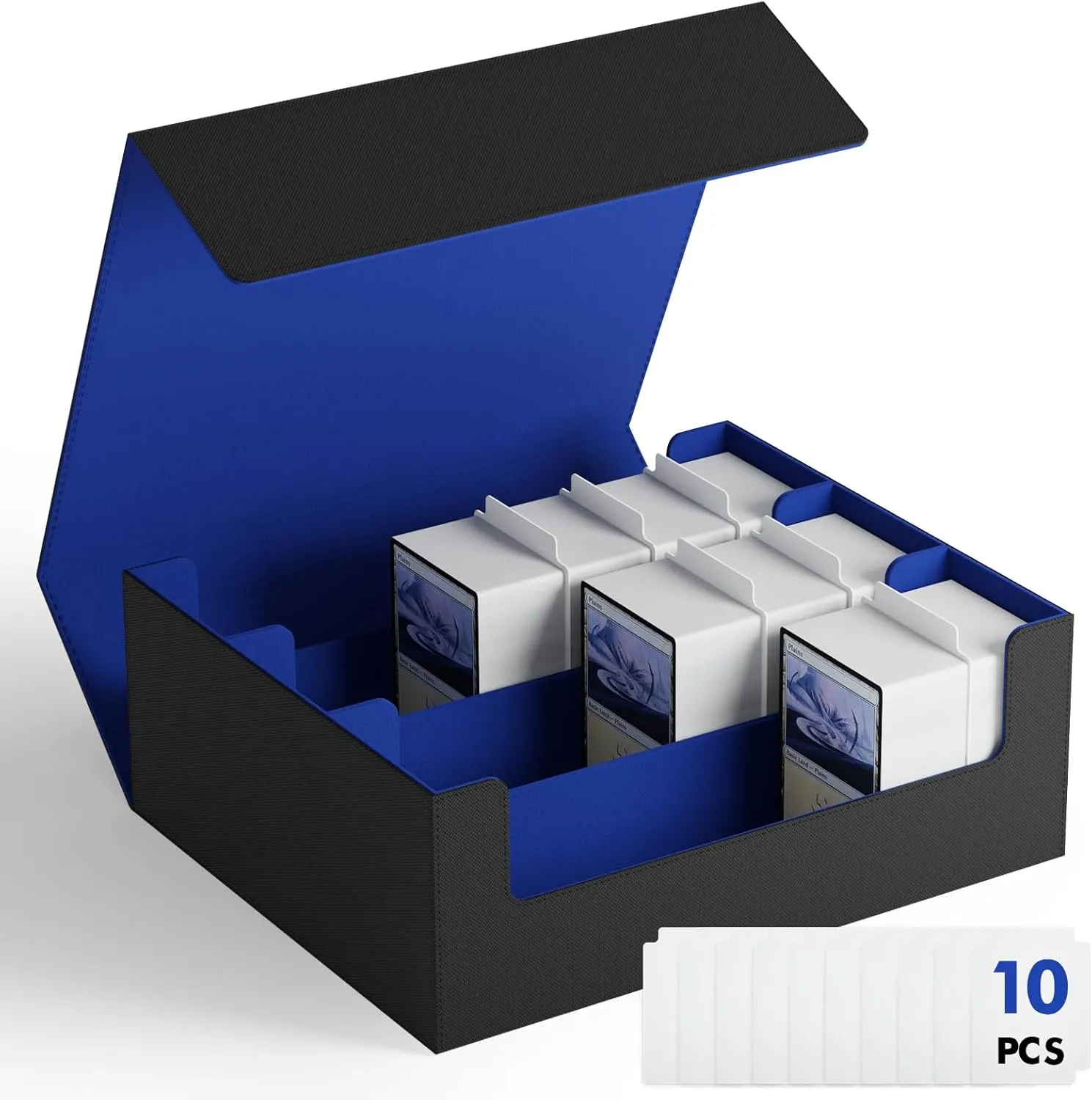 ZLCA Card Storage Box for MTG PTCG, Commander Deck Box Holds 1800 , Deck Storage Case, Card Organizer for TCG(Black&Blue)