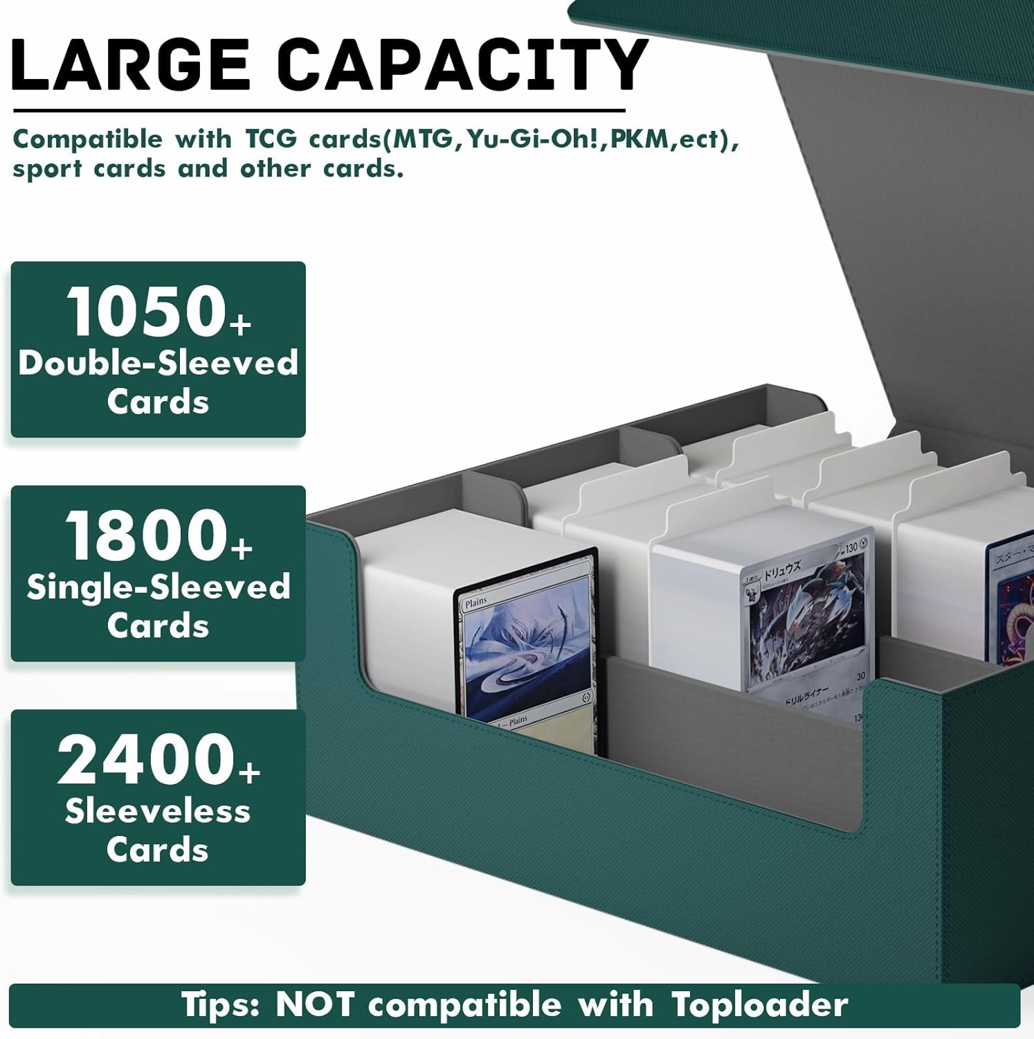 ZLCA Card Storage Box for MTG PTCG, Card Organizer for TCG Sport Cards(Green)