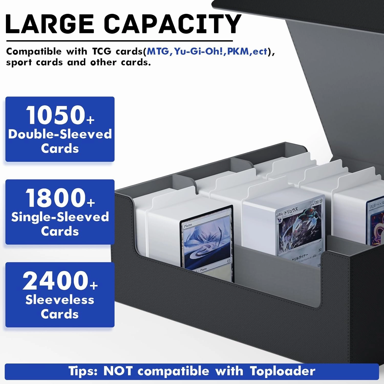 ZLCA Card Storage Box for MTG PTCG, Commander Deck Box Holds 1800  Cards, Card Storage Case, Card Organizer for TCG Sport Cards(Black)