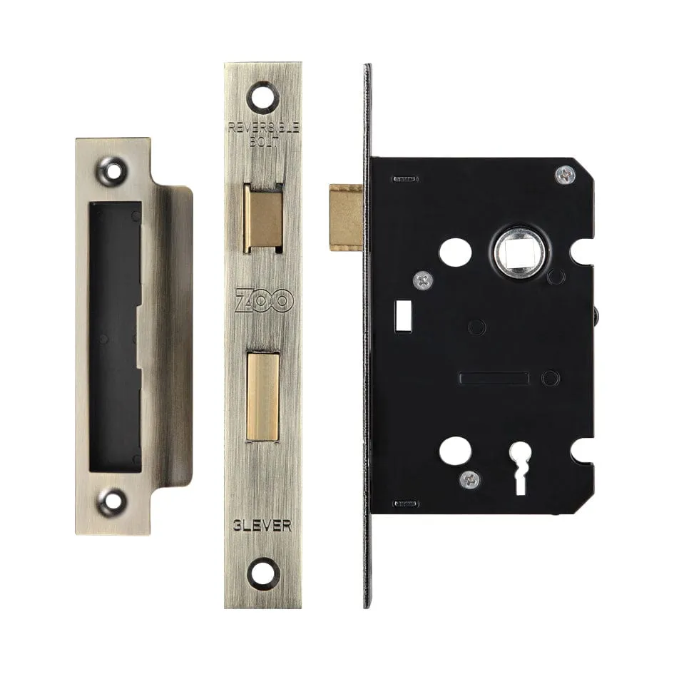 Zoo Hardware - 3 Lever Mortice Sashlock, 64mm - 57mm Centres, Square, Florentine Bronze Finish