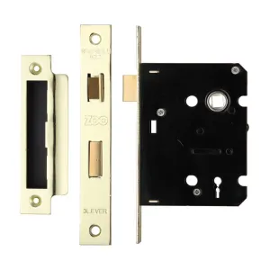 Zoo Hardware - 3 Lever Mortice Sashlock, 76mm - 57mm Centres, Square, PVD Polished Brass Finish