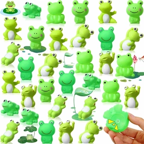 Zubebe 48 Pcs Rubber Frogs Squeak Toys for Girls Boys Floating Green Frog Bath Toy Frog Squeeze Bulk Frog Swimming Bathtub Toys for Baby Shower Birthday Party Decoration Pool Gifts Decor