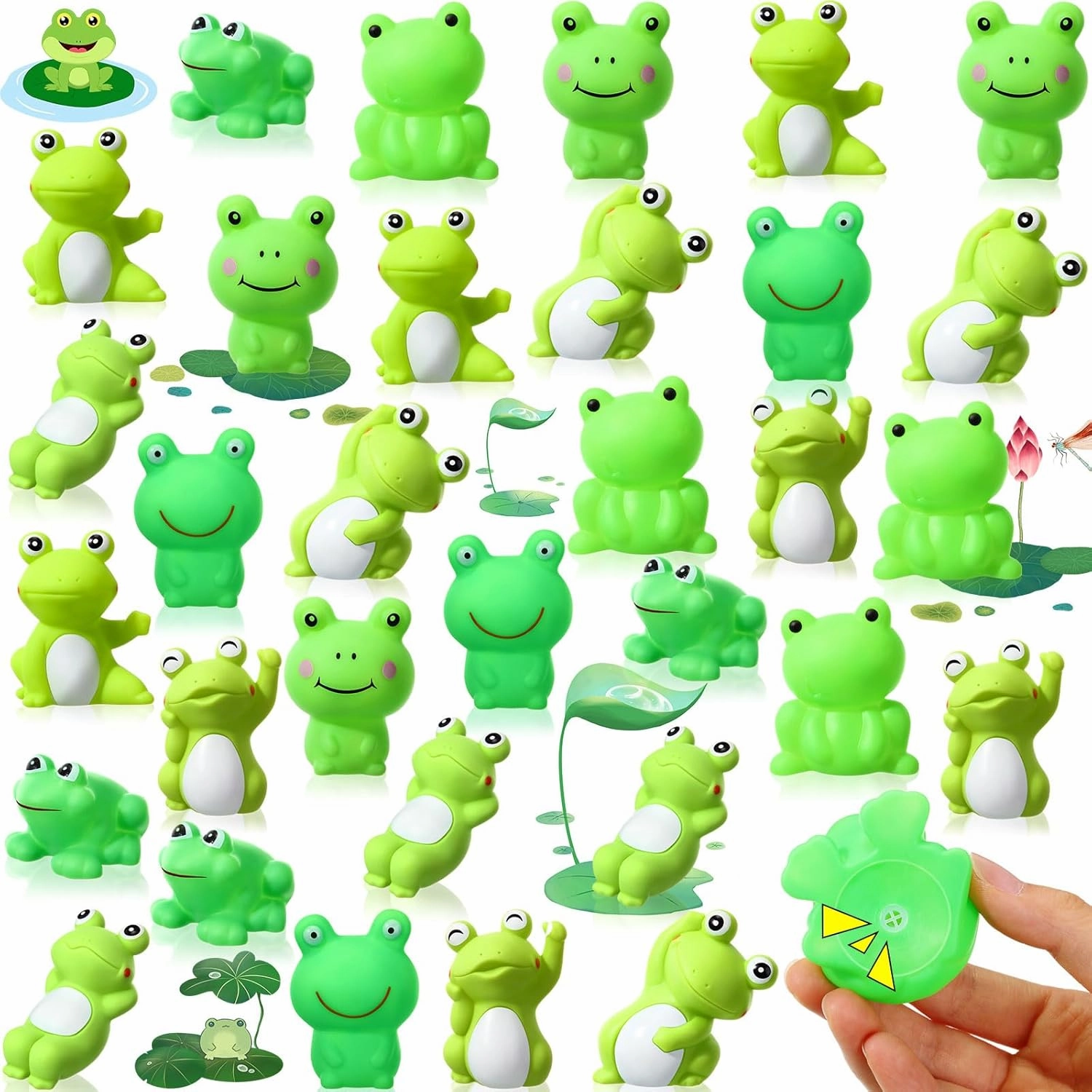 Zubebe 48 Pcs Rubber Frogs Squeak Toys for Girls Boys Floating Green Frog Bath Toy Frog Squeeze Bulk Frog Swimming Bathtub Toys for Baby Shower Birthday Party Decoration Pool Gifts Decor