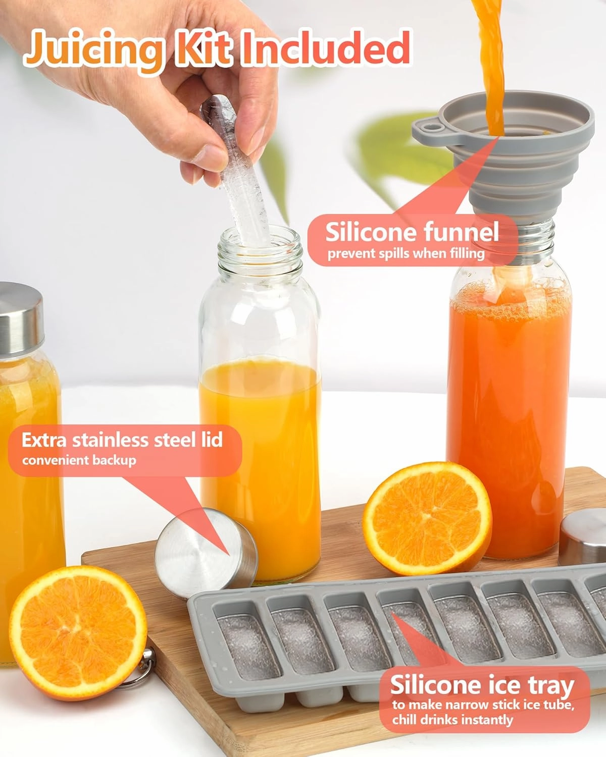 Zukro Glass Water Bottles with Gold Lids 10 oz, Reusable Clear Glass Juicing Bottles With Stainless Steel Cap, Leak Proof 300ml Drinking Container Jar for Juice, Milk, Ginger Shot, BPA Free, 8 Pack
